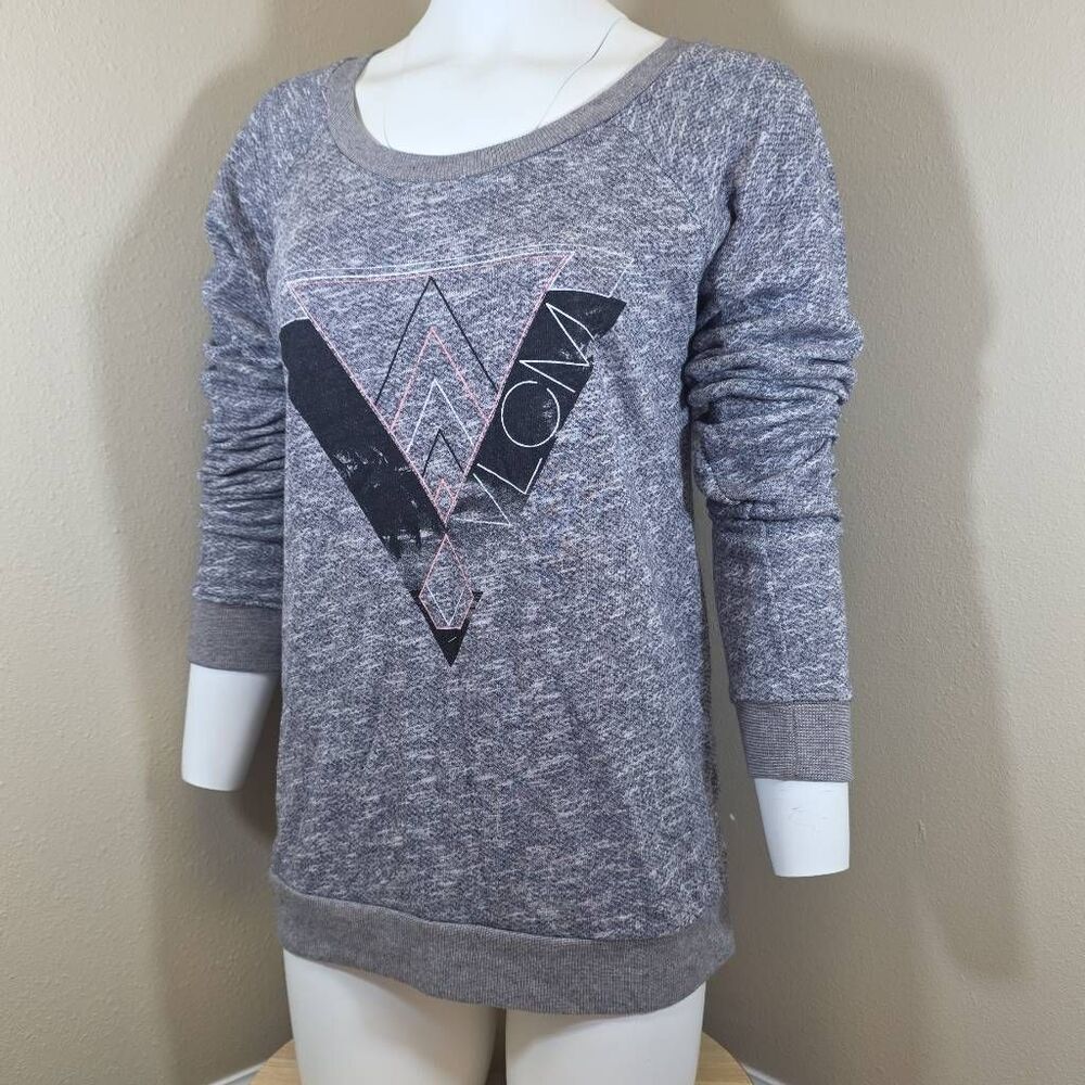 Volcom Terry Cloth Pullover Sweatshirt – Women's Medium – Gray Graphic Long Slee